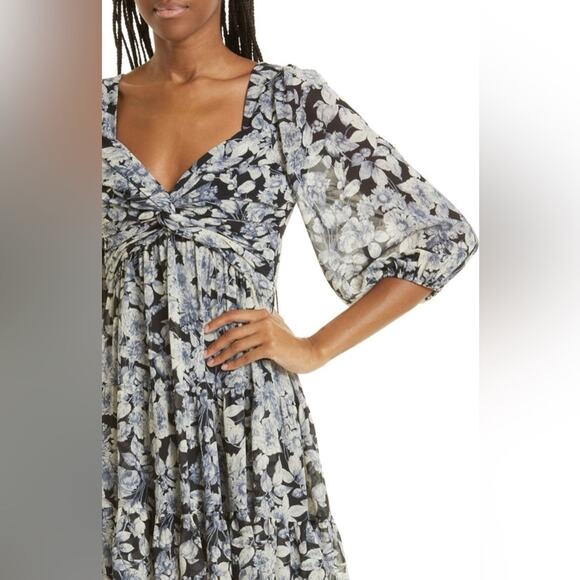 NWT New Cinq à Sept Harlie Floral Print Balloon Sleeve Dress Size 6 - Picture 3 of 8